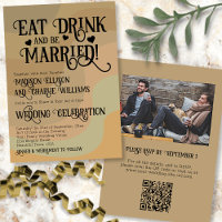 Eat Drink & Be Married Tan QR Code & Photo Wedding