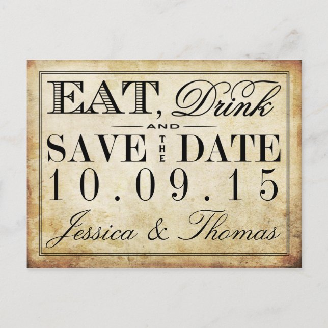 Eat, Drink & Be Married Vintage Wedding Announcement Postcard (Front)