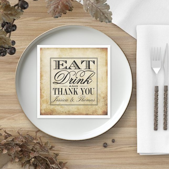 Eat, Drink & Be Married Vintage Wedding Napkin (Creator Uploaded)