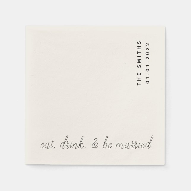 Eat, Drink, & Be Married Wedding Cocktail Napkins (Front)