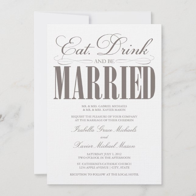 Eat, Drink & Be Married | Wedding Invitation (Front)