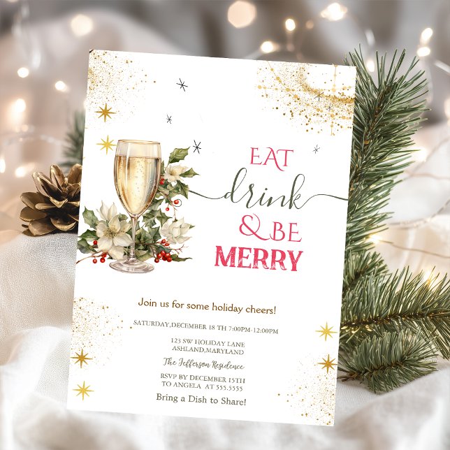 Eat Drink & Be Merry Champagne Flowers Invitation (Creator Uploaded)