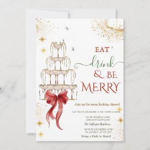 Eat Drink & Be Merry Champagne Red Bow Invitation