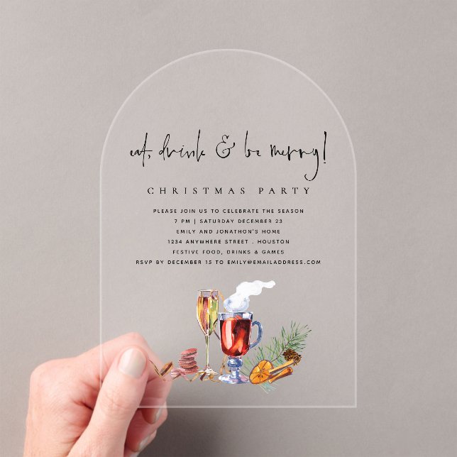 Eat Drink Be Merry Christmas Acrylic Acrylic Invitations (Insitu (Handheld))