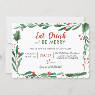Eat Drink Be Merry   Christmas Dinner Party Invitation