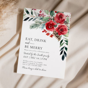 Eat Drink Be Merry Christmas Dinner Party Invitation