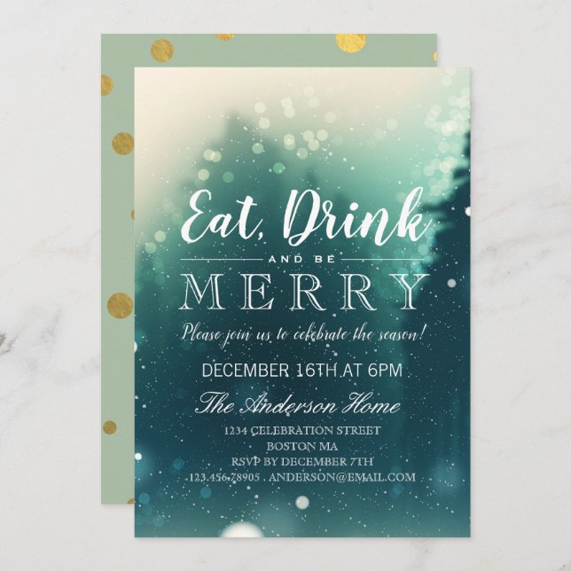 Eat Drink Be Merry Christmas Holiday Dinner Party Invitation (Front/Back)