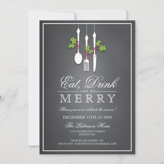 Eat Drink & Be Merry Christmas Holiday Invitation (Front)