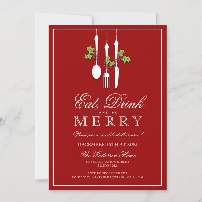 Eat Drink & Be Merry Christmas Holiday Party Invitation (Front)