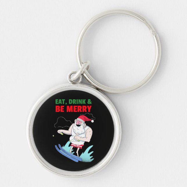 Eat, Drink & Be Merry Christmas Key Ring (Front)