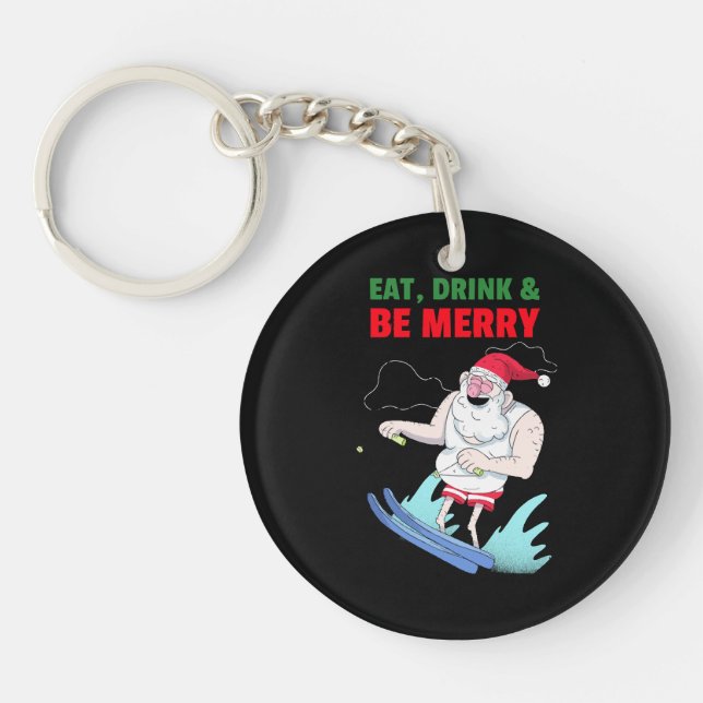 Eat, Drink & Be Merry Christmas Key Ring (Front)