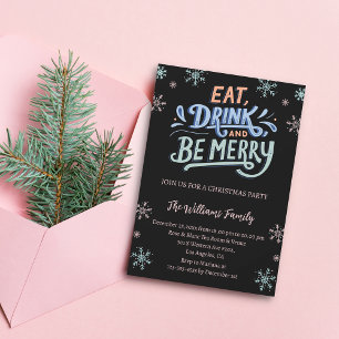 eat drink & be merry christmas party black invitation