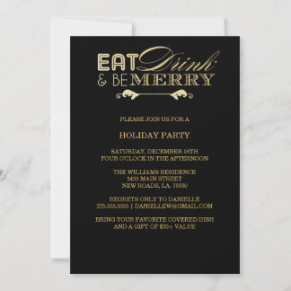 Eat Drink Be Merry Christmas Party | Gold Glitter Invitation