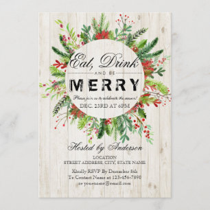 Eat Drink & Be Merry Christmas Party Invitation
