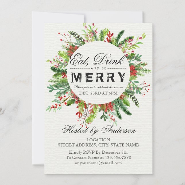 Eat Drink & Be Merry Christmas Party Invitation (Front)