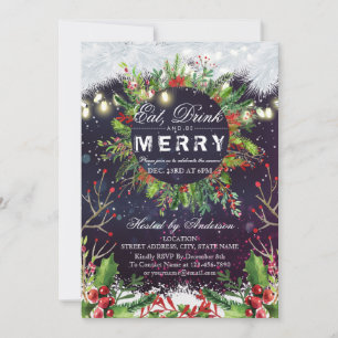 Eat Drink & Be Merry Christmas Party Invitation
