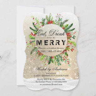 Eat Drink & Be Merry Christmas Party Invitation