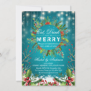 Eat Drink & Be Merry Christmas Party Invitation