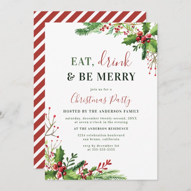 Eat, Drink & Be Merry | Christmas Party Invitation (Front/Back)