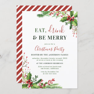 Eat, Drink & Be Merry   Christmas Party Invitation