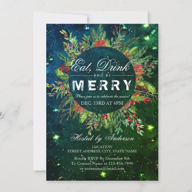 Eat Drink & Be Merry Christmas Party Invitation (Front)