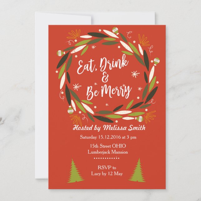 Eat Drink & Be Merry Christmas Party invitation (Front)