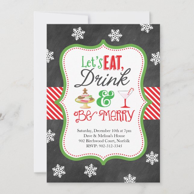 Eat, Drink, Be Merry Christmas Party Invitation (Front)