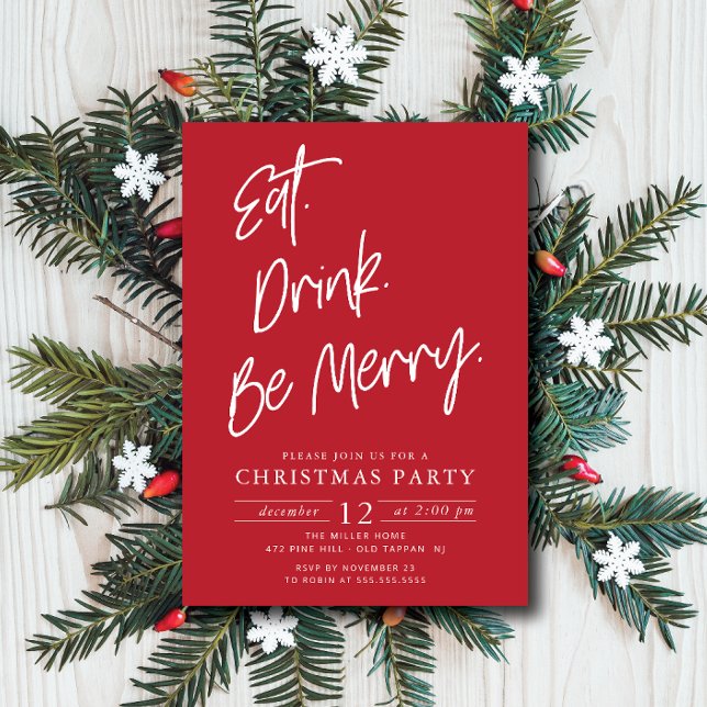 Eat Drink & Be Merry Christmas Party Invitation (Creator Uploaded)