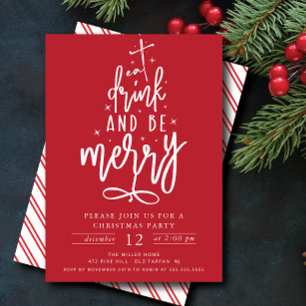 Eat Drink & Be Merry Christmas Party Invitation