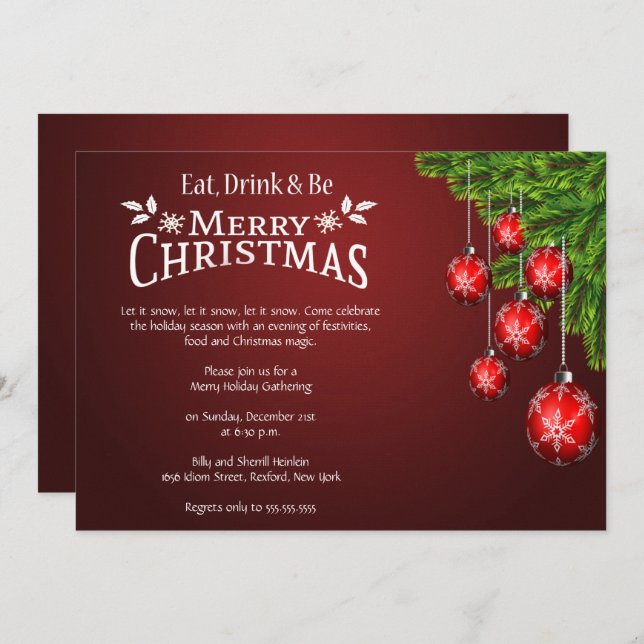 Eat, Drink & Be Merry Christmas Party Invitation (Front/Back)
