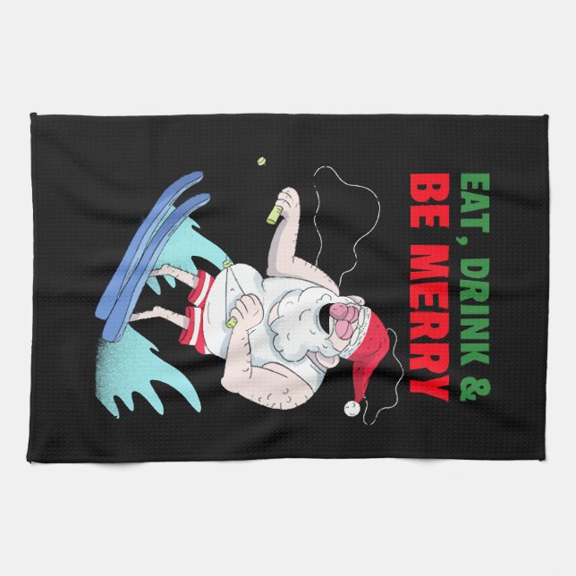 Eat, Drink & Be Merry Christmas Tea Towel (Horizontal)