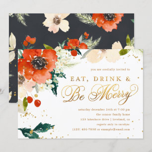 Eat, Drink & Be Merry Floral Holiday Party Invitation