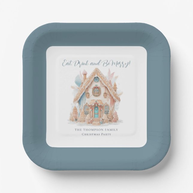 Eat Drink Be Merry Gingerbread House Christmas Paper Plate (Front)