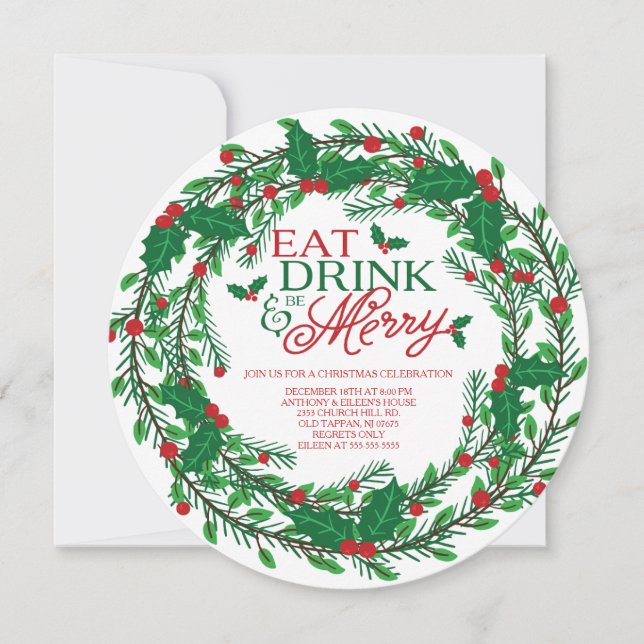 Eat Drink & Be Merry Holiday Party Invitation (Front)