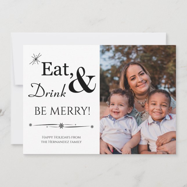 Eat Drink & Be Merry Holiday Photo Christmas Invitation (Front)