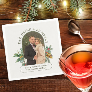 Eat Drink & Be Merry Lozenge Shape Photo Christmas Napkin