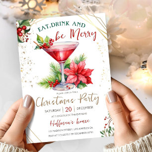 Eat Drink & Be Merry Modern Christmas Dinner Party Invitation