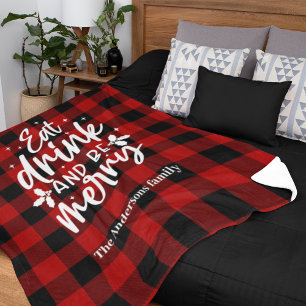 Eat Drink & Be Merry Personalized Buffalo Plaid Fleece Blanket