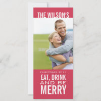 EAT DRINK BE MERRY PHOTO CHRISTMAS CARD Pink