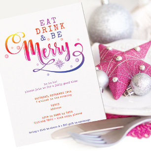 Eat Drink Be Merry Pink Christmas Potluck Invitation