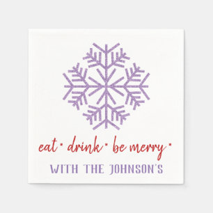 Eat Drink Be Merry Purple Red White Snowflakes Napkin