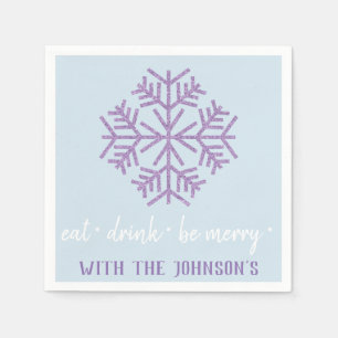 Eat Drink Be Merry Purple White Blue Snowflakes Napkin