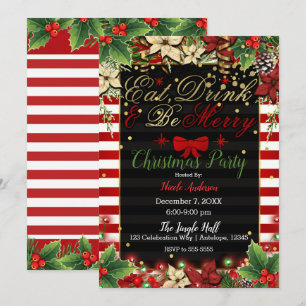 Eat Drink Be Merry Red Bow Christmas Holiday Party Invitation
