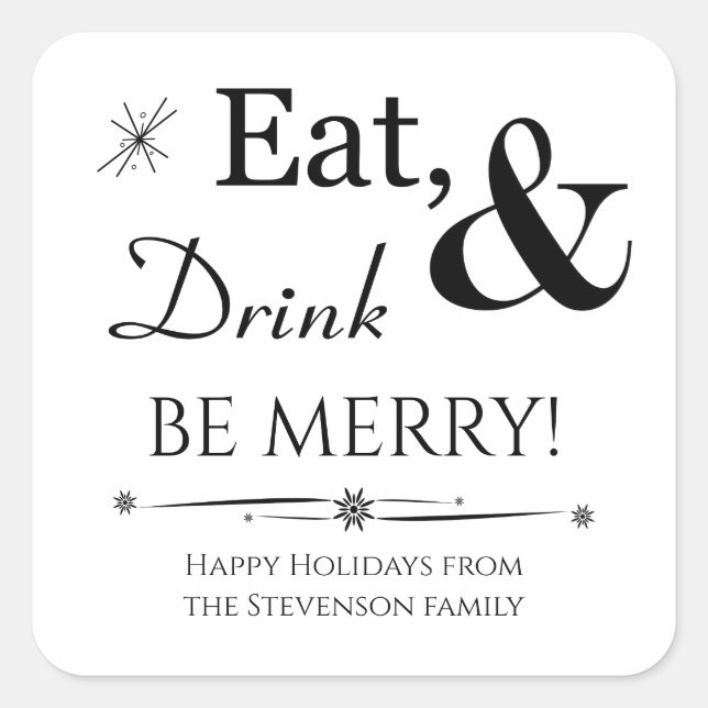 Eat Drink Be Merry Retro Christmas Square Sticker (Front)