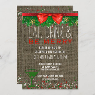 Eat Drink Be Merry Rustic Holiday Cocktail Party Invitation