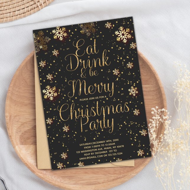 Eat Drink Be Merry Star Christmas Party Invitation (Star Eat Drink and be Merry Christmas Invitations)