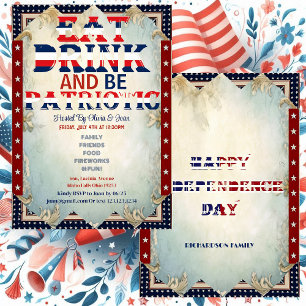 Eat Drink & Be Patriotic 4 July Party Shabby Chic  Invitation