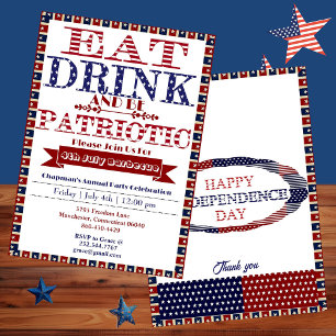 Eat Drink & Be Patriotic 4th July Barbecue Party Invitation