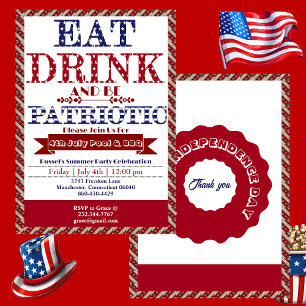 Eat Drink & Be Patriotic 4th July Pool & BBQ Party Invitation