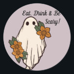 Eat, Drink & Be Scary! Classic Round Sticker<br><div class="desc">Eat,  Drink & Be Scary! This modern minimalistic Halloween sticker is the perfect way to ring in a Spooktacular party! A great way to seal your thank you cards or to give to the kids at your special event</div>